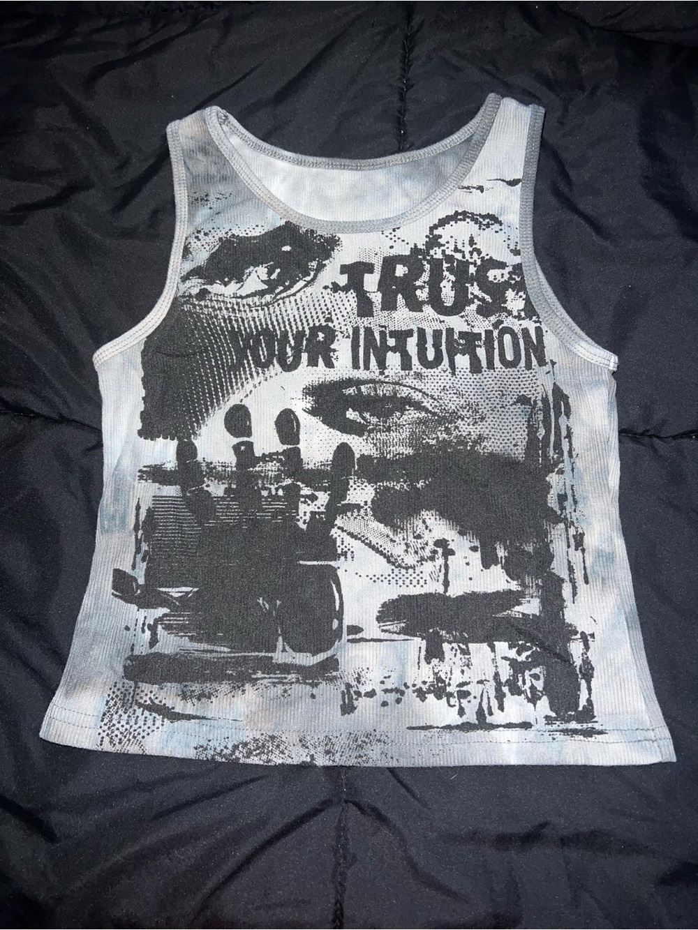 Y2K Graphic 'Trust Your Intuition' Tank Top - Black & Light Gray